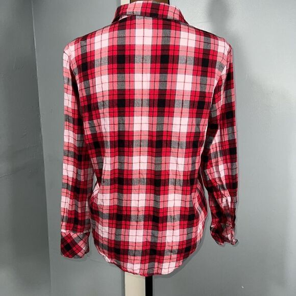 Victoria’s Secret, Button Up Plaid Flannel Top, Red Black White, Women’s Small - Picture 6 of 6